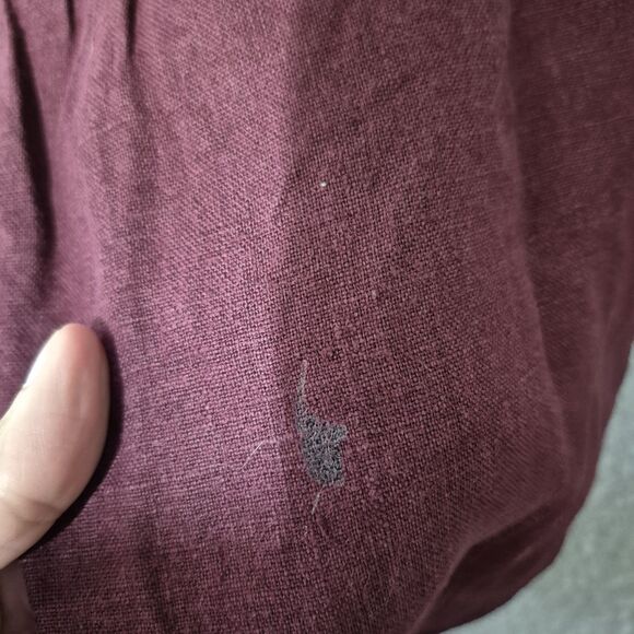 Flax Women's Burgundy Linen Button Up Long Sleeve High Neck Tunic Top L - Picture 6 of 8